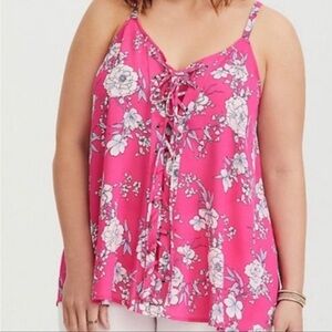 Torrid Pink Floral Lace up Cami.